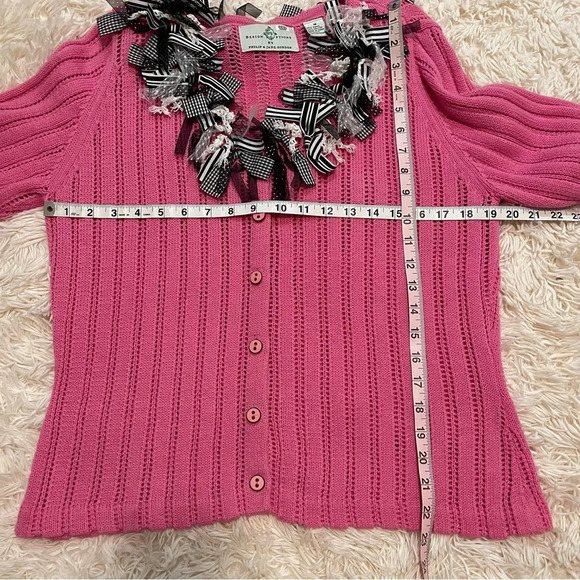 Vintage Design Options Phillip Jane Gordon bows trim cotton open knit pink M - Picture 7 of 9